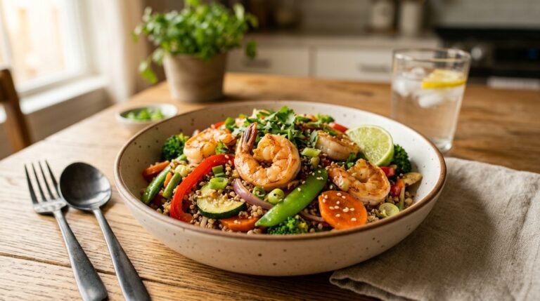 7 Beneficios de esta Fácil Cena Baja en Carbohidratos: Wok de Camarones y Quinoa