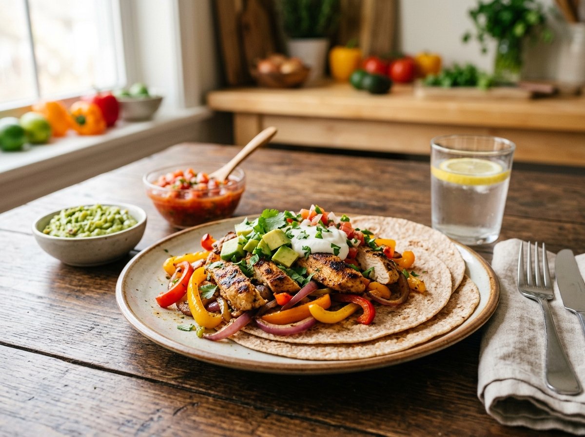 Pimientos verdes y amarillos frescos para las fajitas de pollo para diabetes